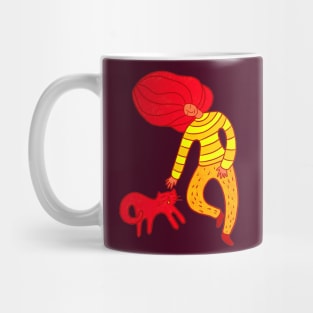 Cool girl with red hair android cat walking, version 3 Mug